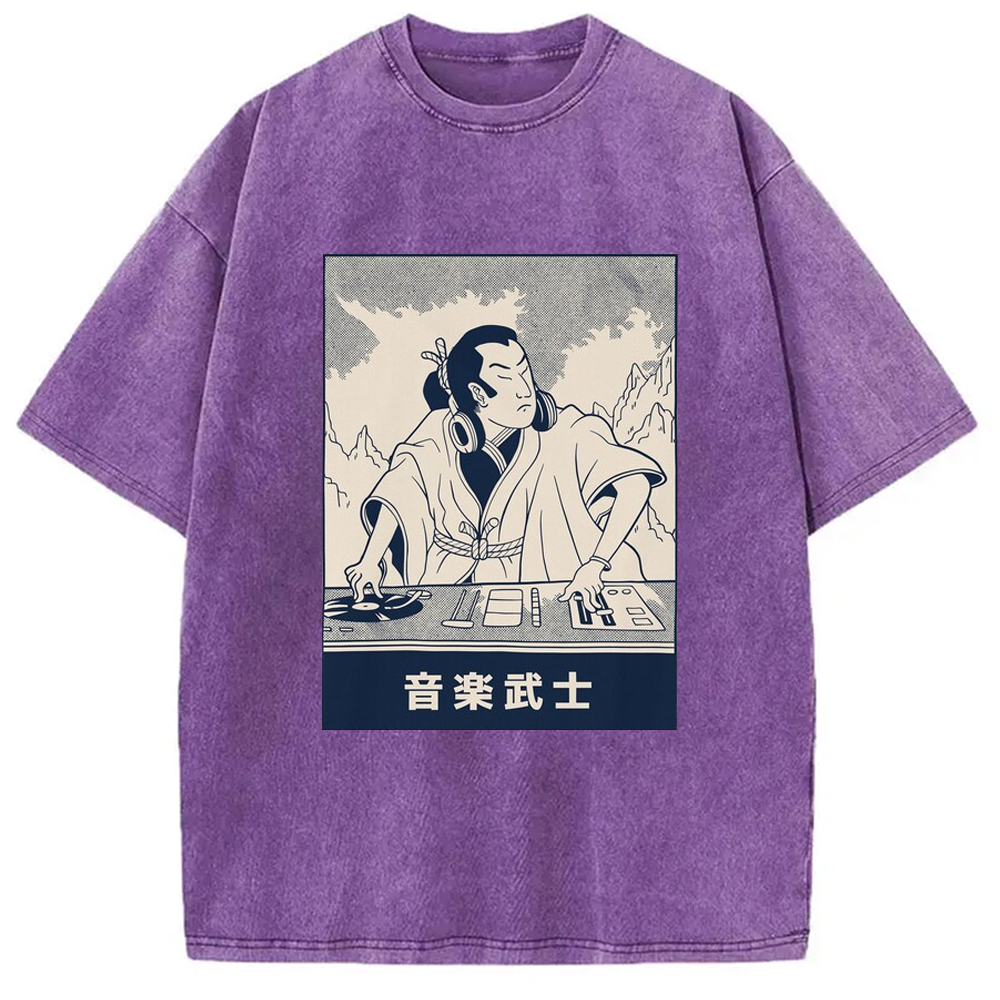 Modecanvas Musical Samurai Japanese Washed T-Shirt
