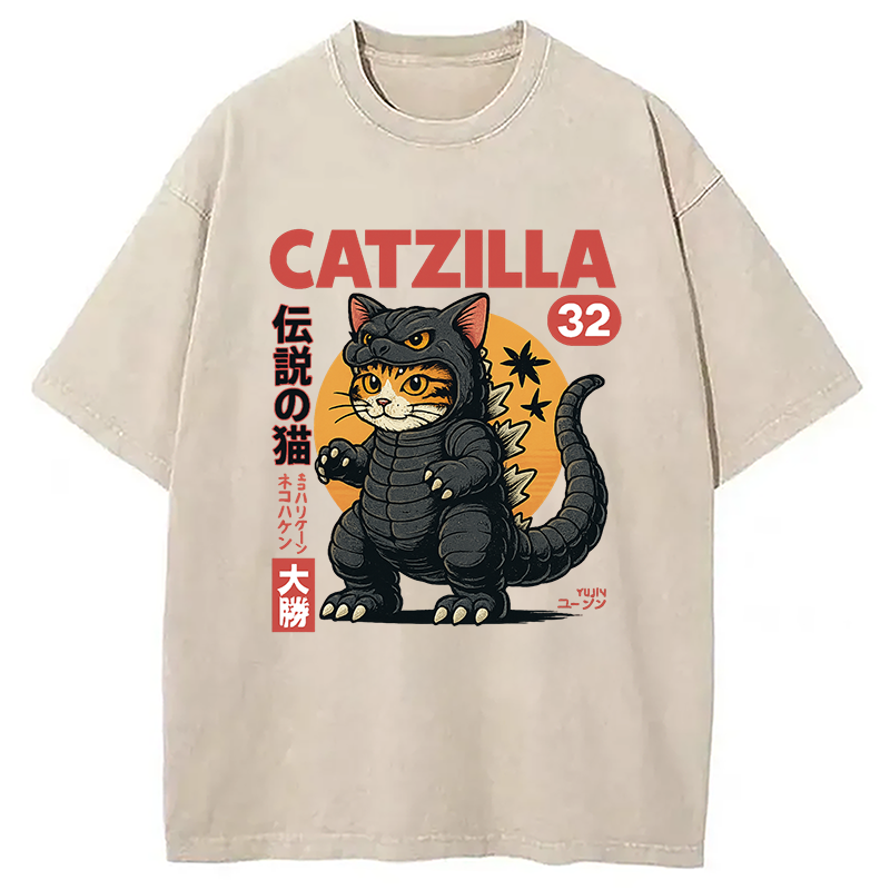 Modecanvas Catzilla Monster Cat Washed T-Shirt
