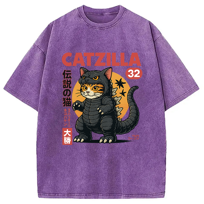 Modecanvas Catzilla Monster Cat Washed T-Shirt