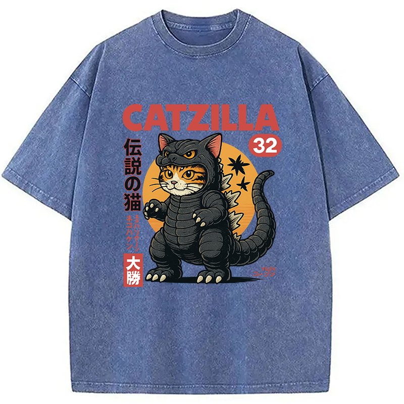 Modecanvas Catzilla Monster Cat Washed T-Shirt