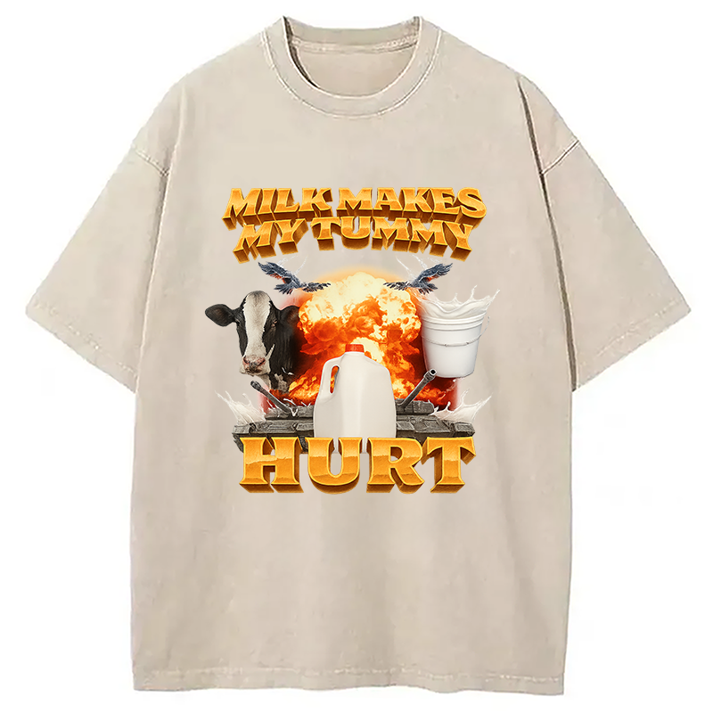 Modecanvas Milk Makes My Tummy Hurt Funny Washed T-Shirt