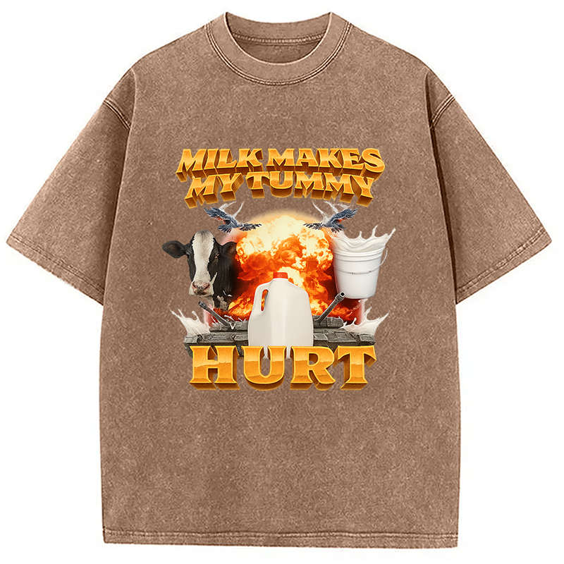 Modecanvas Milk Makes My Tummy Hurt Funny Washed T-Shirt