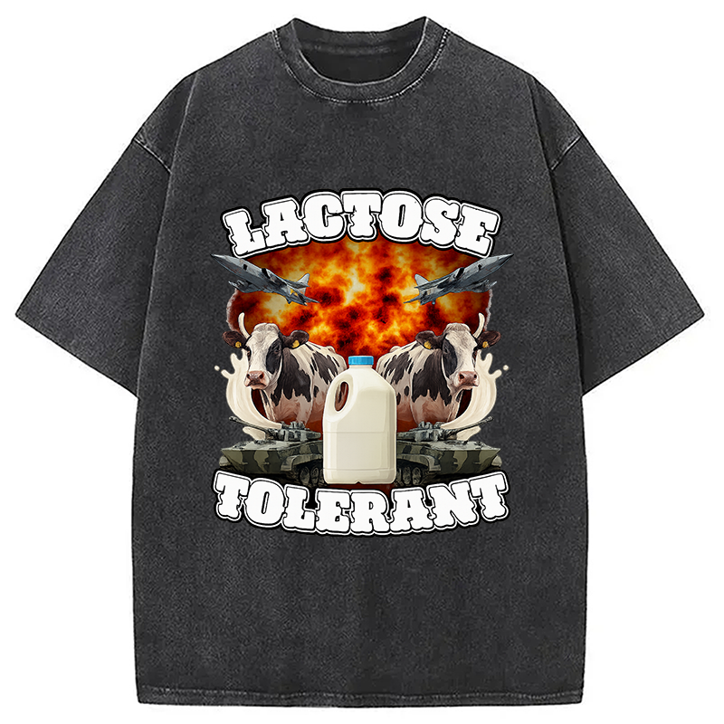 Modecanvas Lactose Tolerant Funny Meme Washed T-Shirt-modecanvas