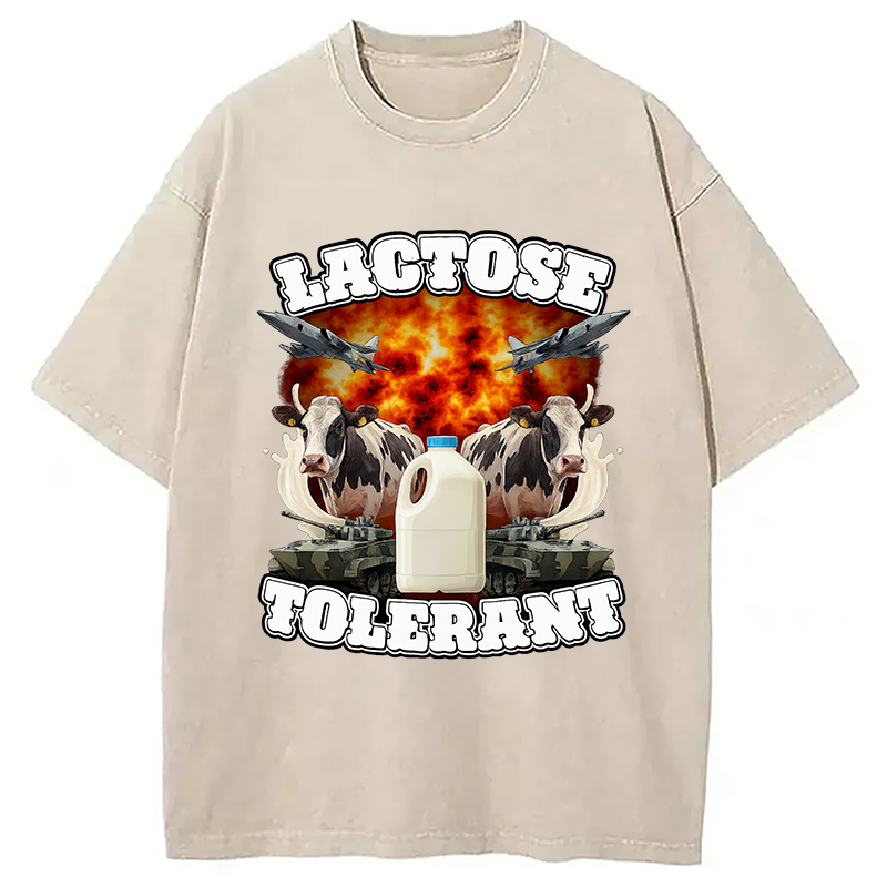 Modecanvas Lactose Tolerant Funny Meme Washed T-Shirt-modecanvas