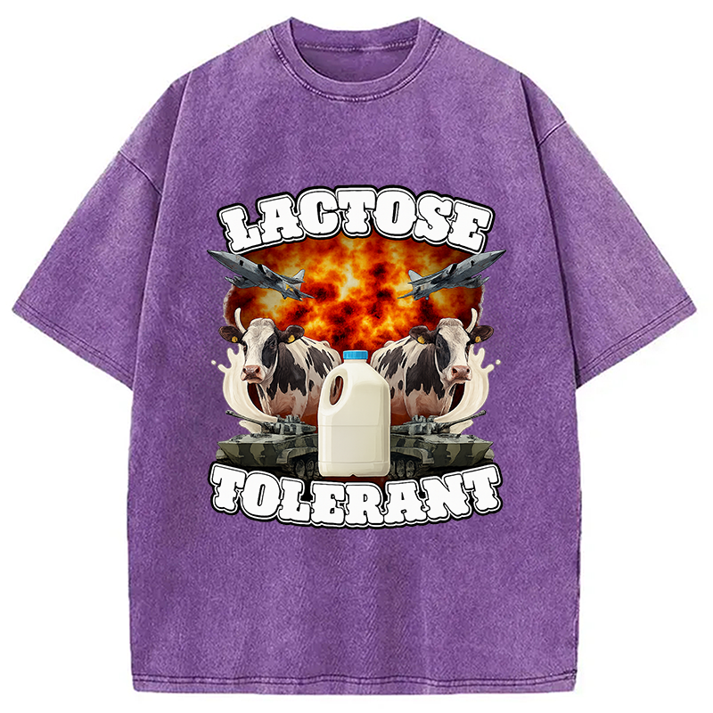 Modecanvas Lactose Tolerant Funny Meme Washed T-Shirt-modecanvas