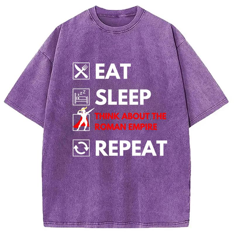 Modecanvas Eat Sleep Think About The Roman Empire Repeat Washed T-Shirt