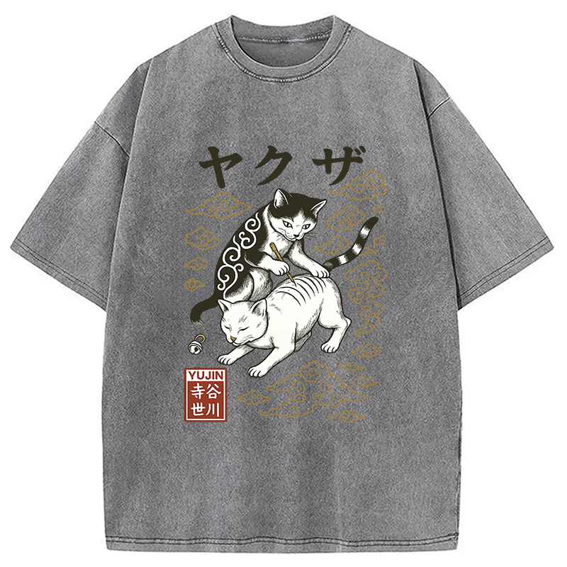 Modecanvas Tattoo Cat Washed T-Shirt