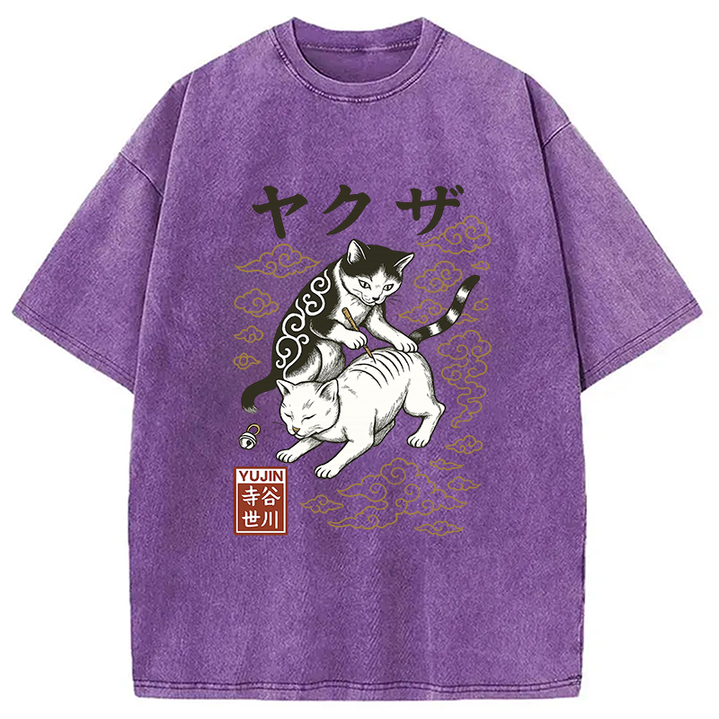 Modecanvas Tattoo Cat Washed T-Shirt