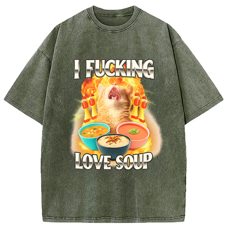 Modecanvas I Love Soup Meme Washed T-Shirt