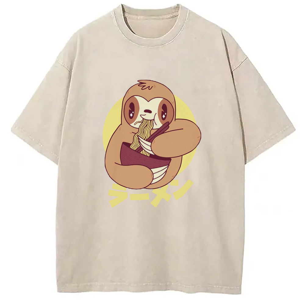 Modecanvas Kawaii Ramen Sloth Washed T-Shirt
