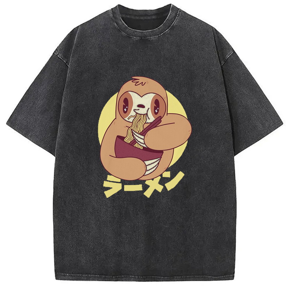 Modecanvas Kawaii Ramen Sloth Washed T-Shirt