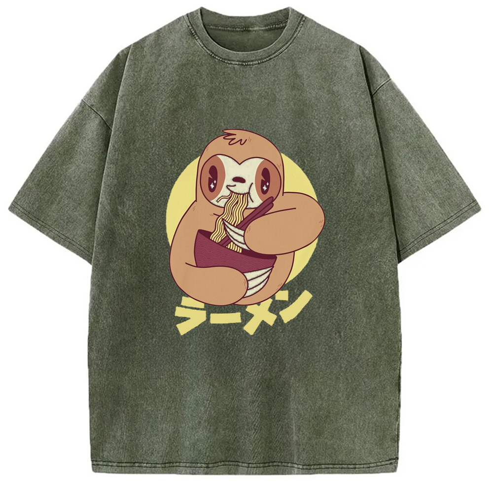 Modecanvas Kawaii Ramen Sloth Washed T-Shirt