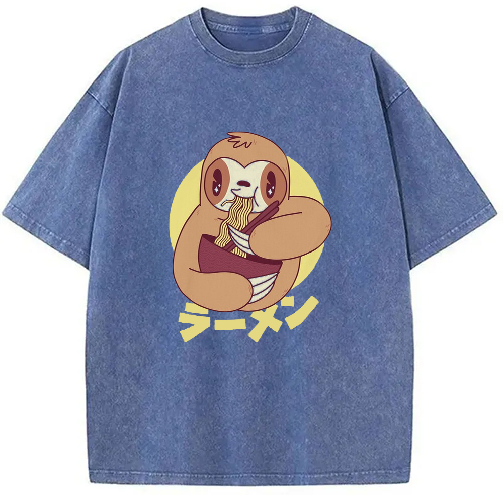 Modecanvas Kawaii Ramen Sloth Washed T-Shirt