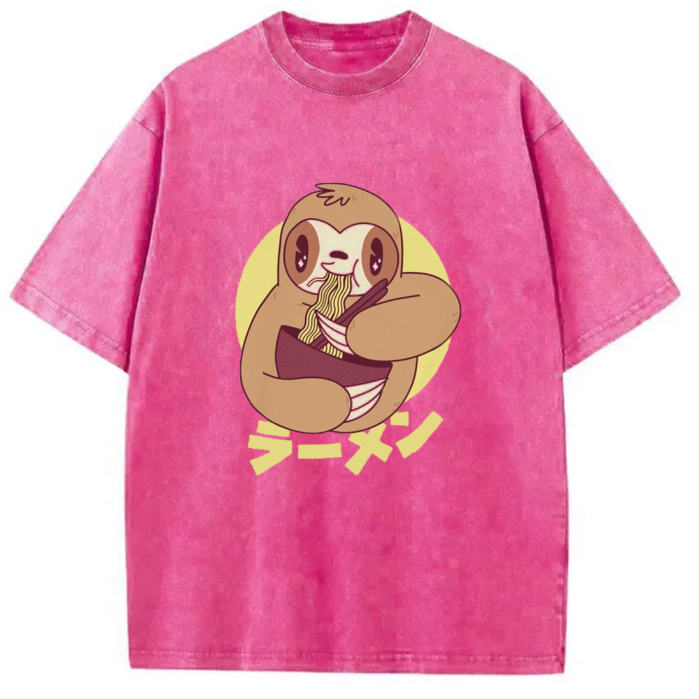 Modecanvas Kawaii Ramen Sloth Washed T-Shirt