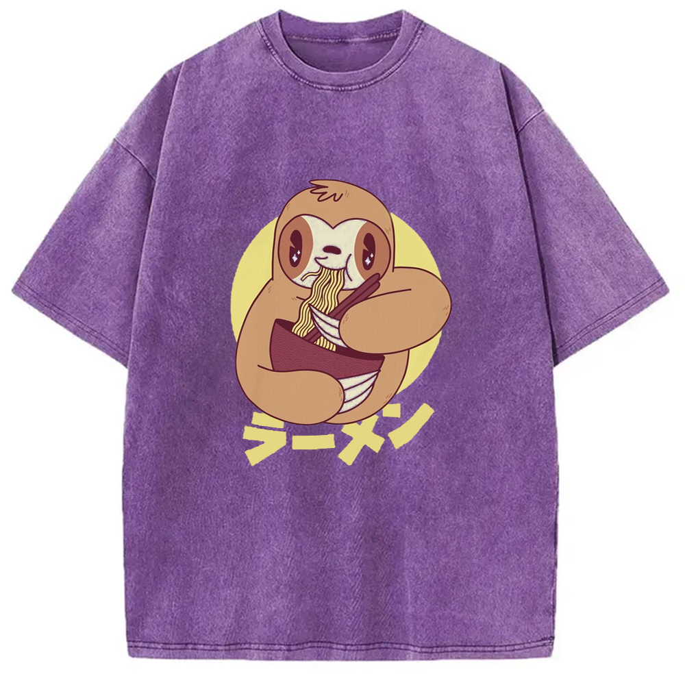 Modecanvas Kawaii Ramen Sloth Washed T-Shirt