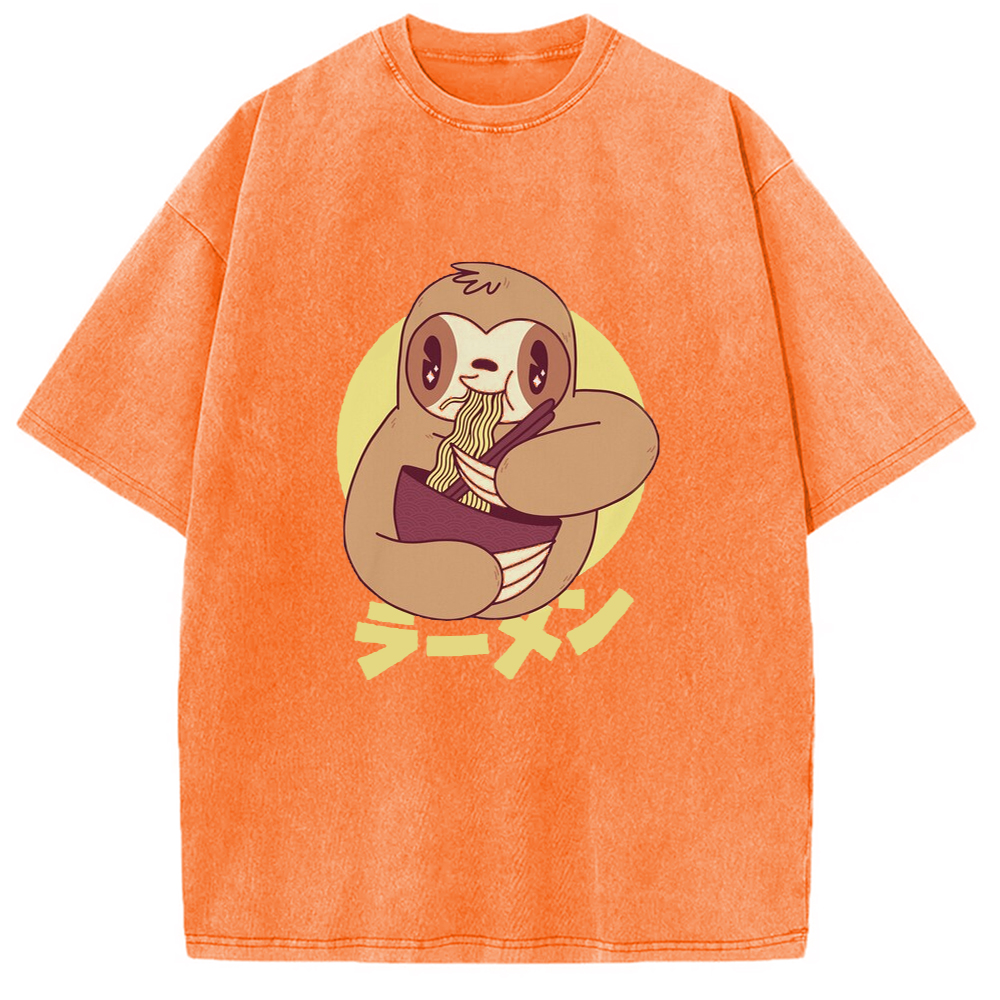 Modecanvas Kawaii Ramen Sloth Washed T-Shirt