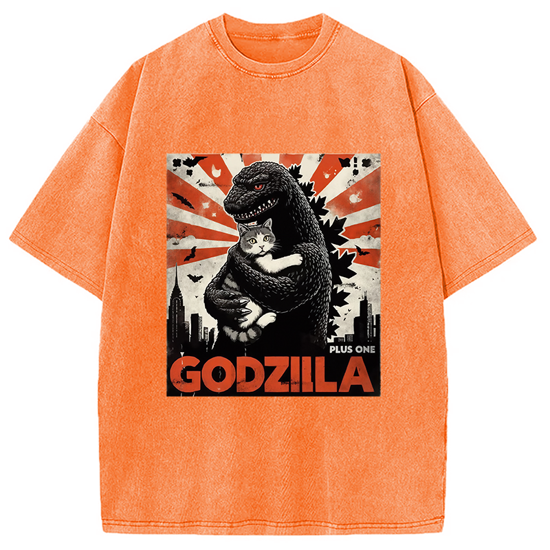 Modecanvas Catzilla Funny Monster And Cat Vintage Washed T-Shirt