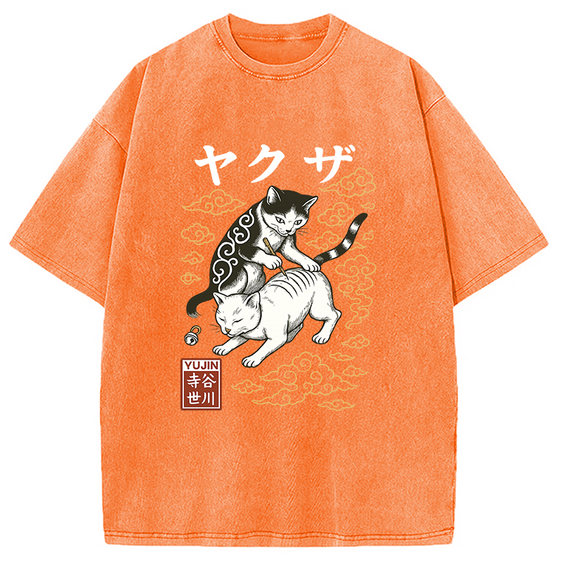 Modecanvas Tattoo Cat Washed T-Shirt