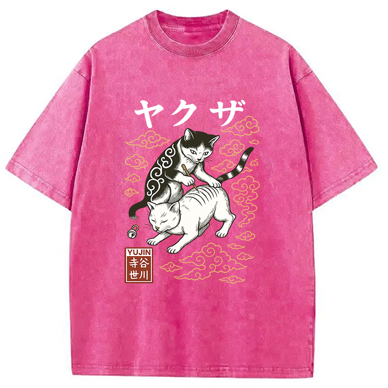 Modecanvas Tattoo Cat Washed T-Shirt