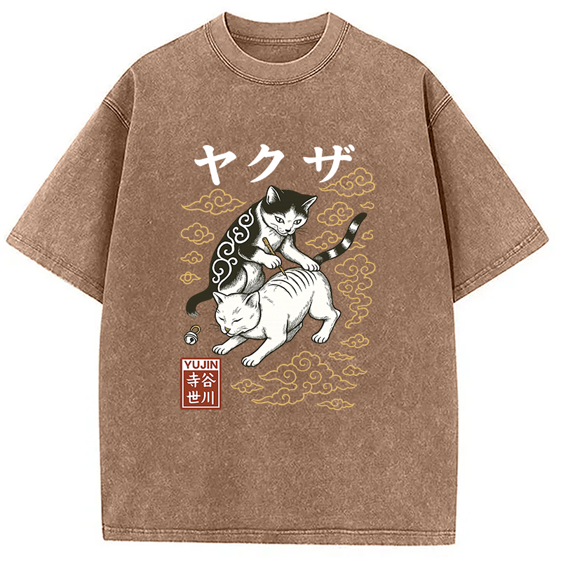 Modecanvas Tattoo Cat Washed T-Shirt