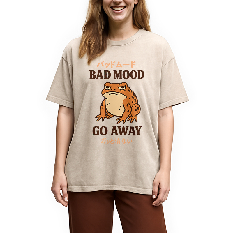 Modecanvas Bad Mood Go Away Japanese Meme Washed T-Shirt