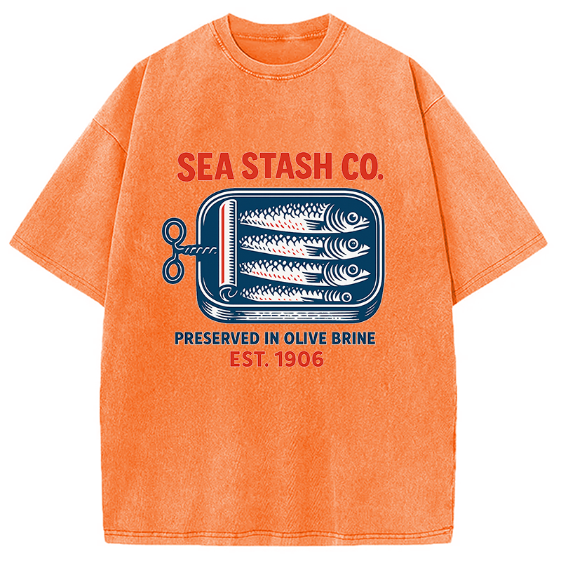 Modecanvas Funny Vintage Sardine Can Washed T-Shirt