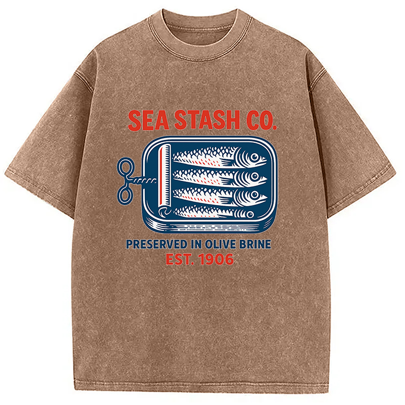 Modecanvas Funny Vintage Sardine Can Washed T-Shirt