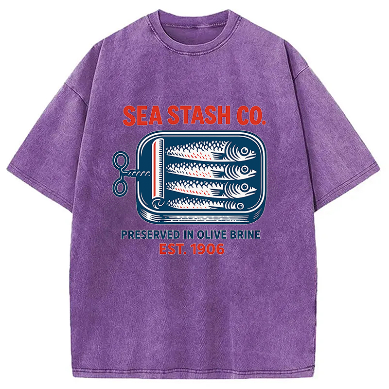 Modecanvas Funny Vintage Sardine Can Washed T-Shirt