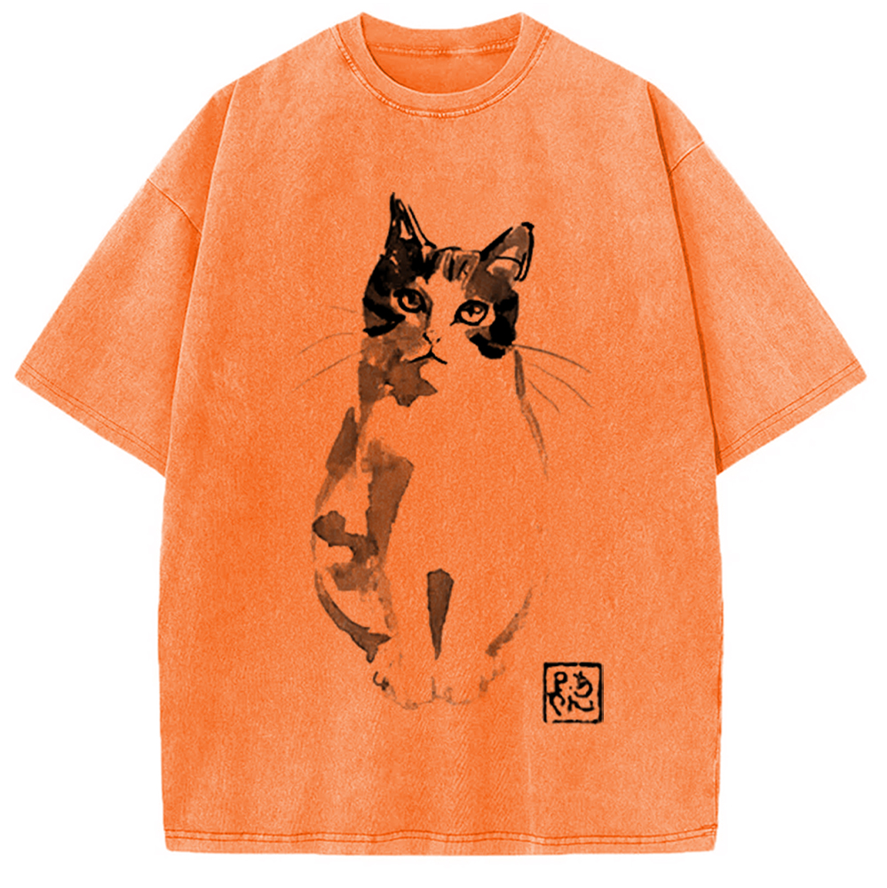 Modecanvas Cute Cat Washed T-Shirt
