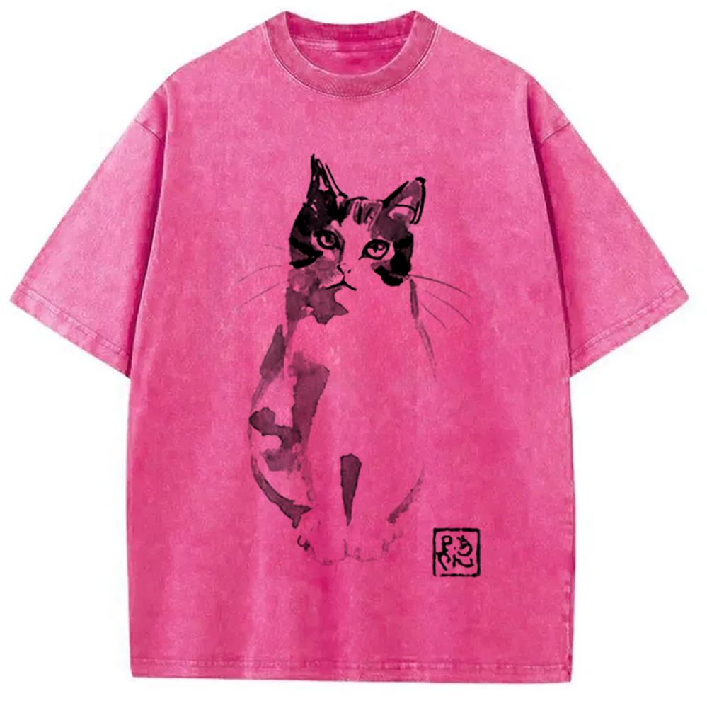 Modecanvas Cute Cat Washed T-Shirt