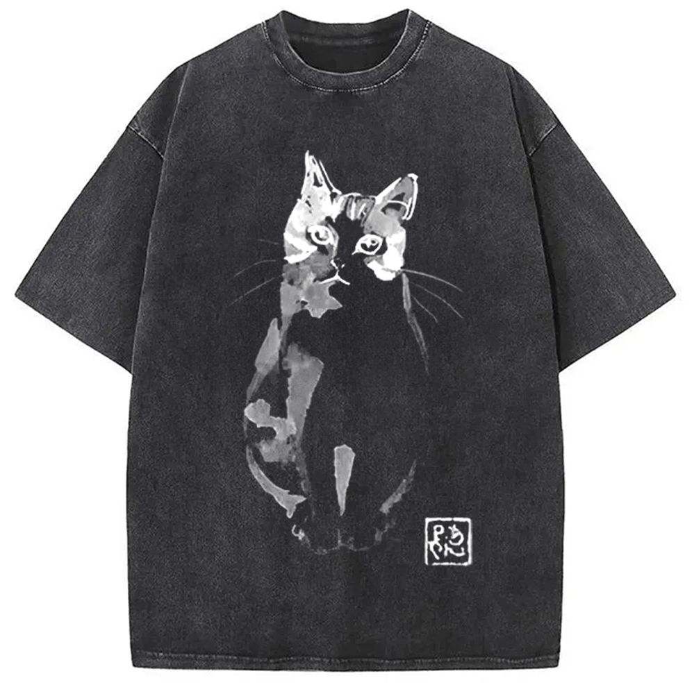 Modecanvas Cute Cat Washed T-Shirt
