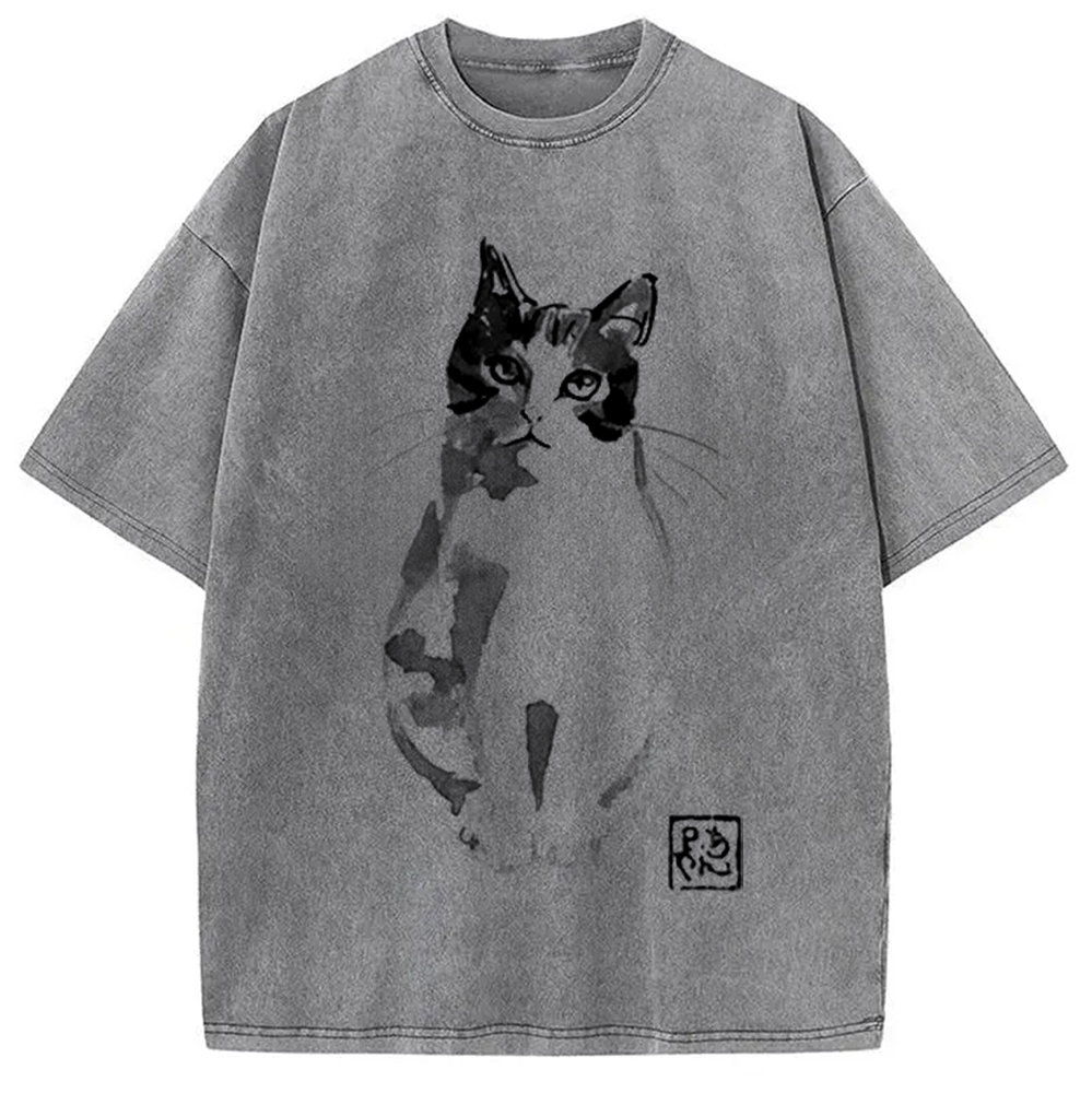 Modecanvas Cute Cat Washed T-Shirt