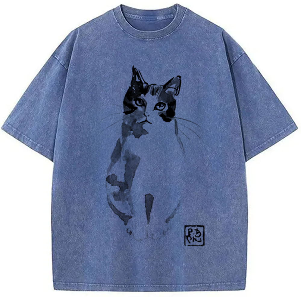 Modecanvas Cute Cat Washed T-Shirt