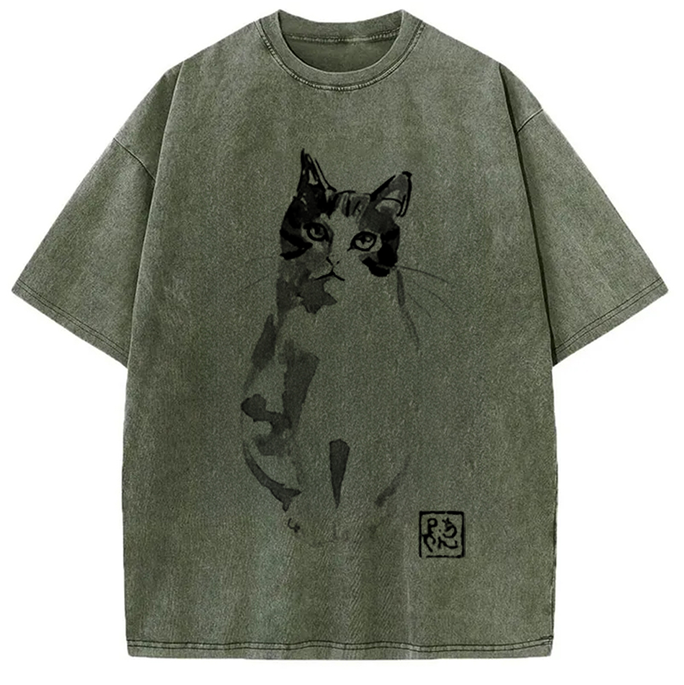 Modecanvas Cute Cat Washed T-Shirt