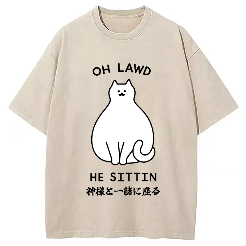 Modecanvas Oh Lawd He Sittin Washed T-Shirt