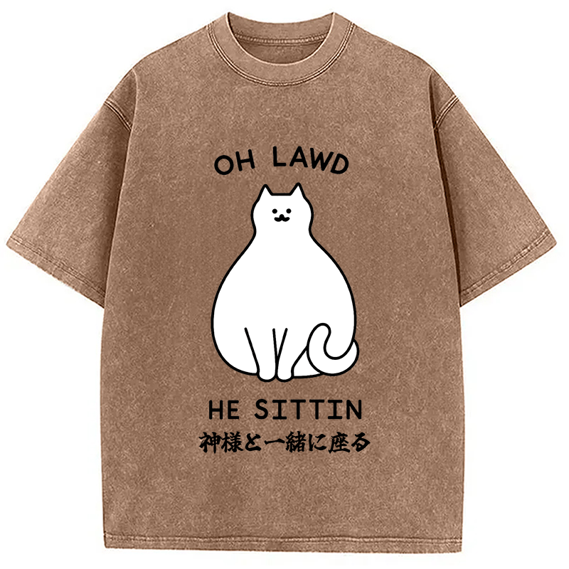 Modecanvas Oh Lawd He Sittin Washed T-Shirt