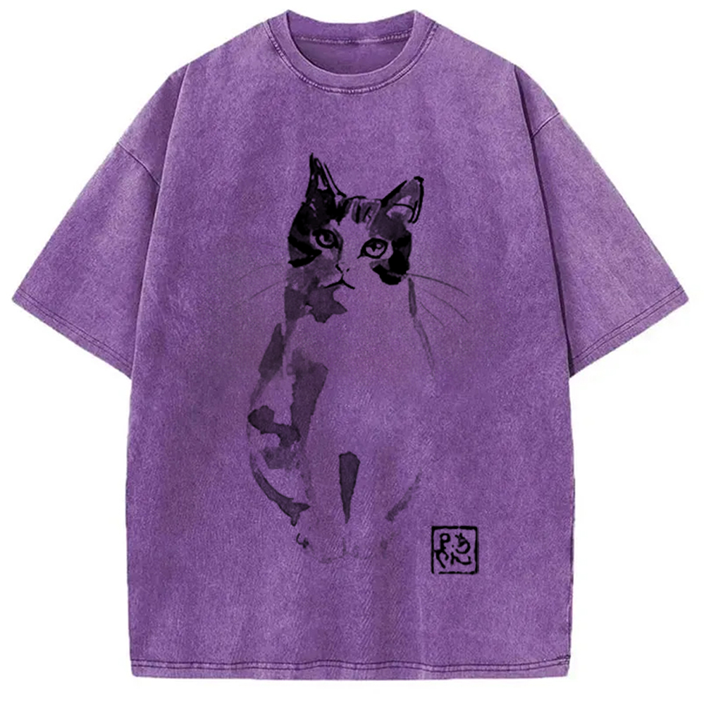 Modecanvas Cute Cat Washed T-Shirt