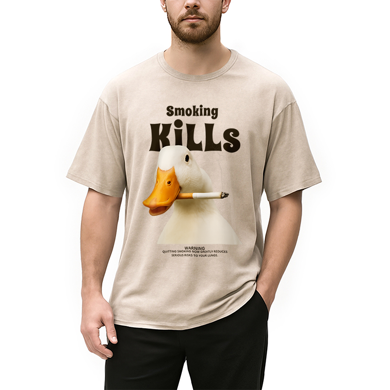 Modecanvas Goose Smoking Funny Meme  Washed T-Shirt-modecanvas