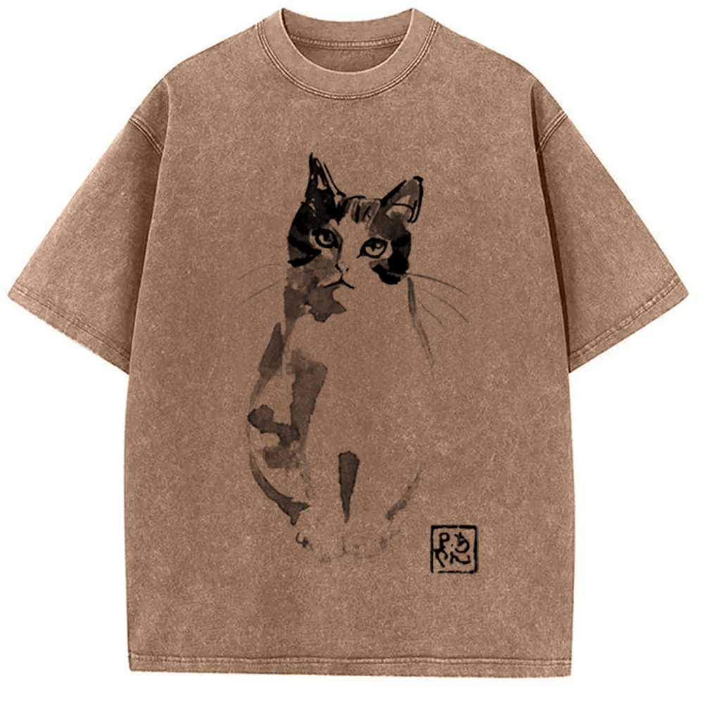 Modecanvas Cute Cat Washed T-Shirt