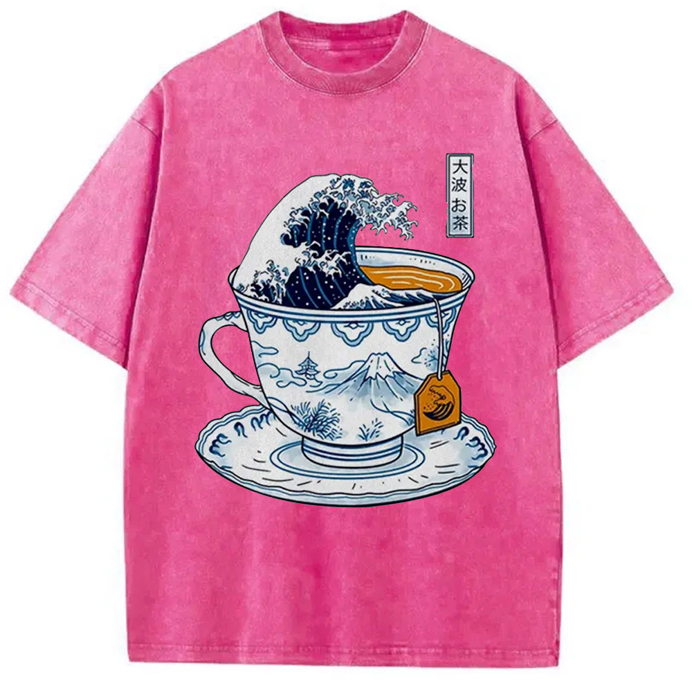 Modecanvas The Great Kanagawa Tea Japan Culture Creative Washed T-Shirt
