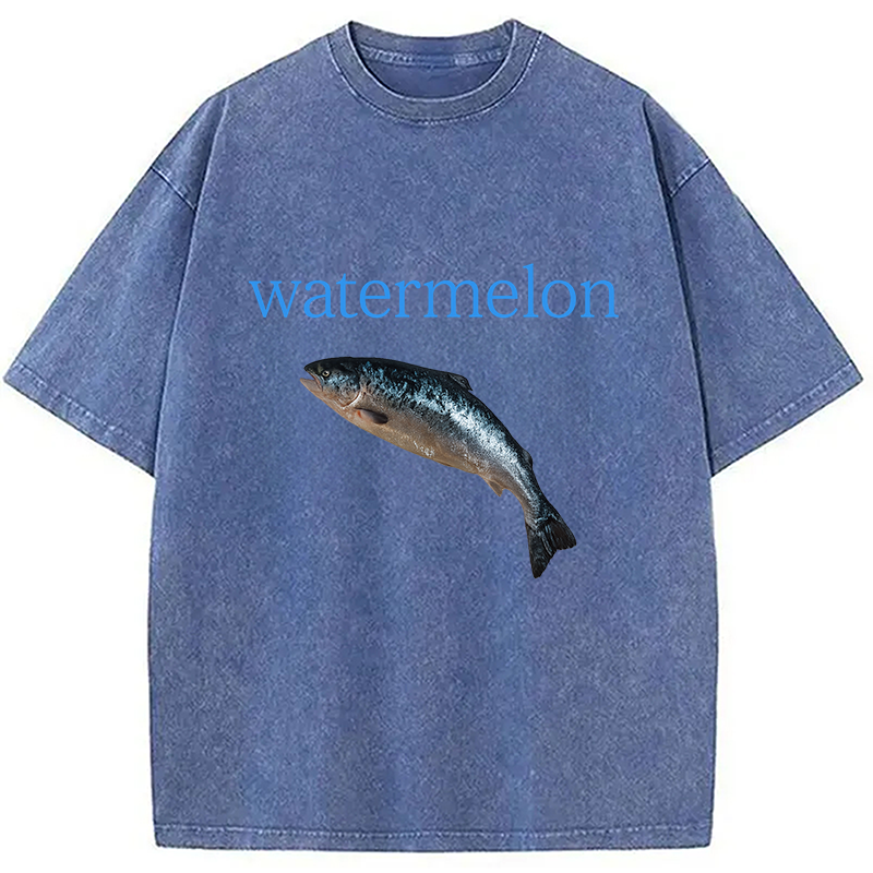 Modecanvas Watermelon Fish Washed T-Shirt-modecanvas