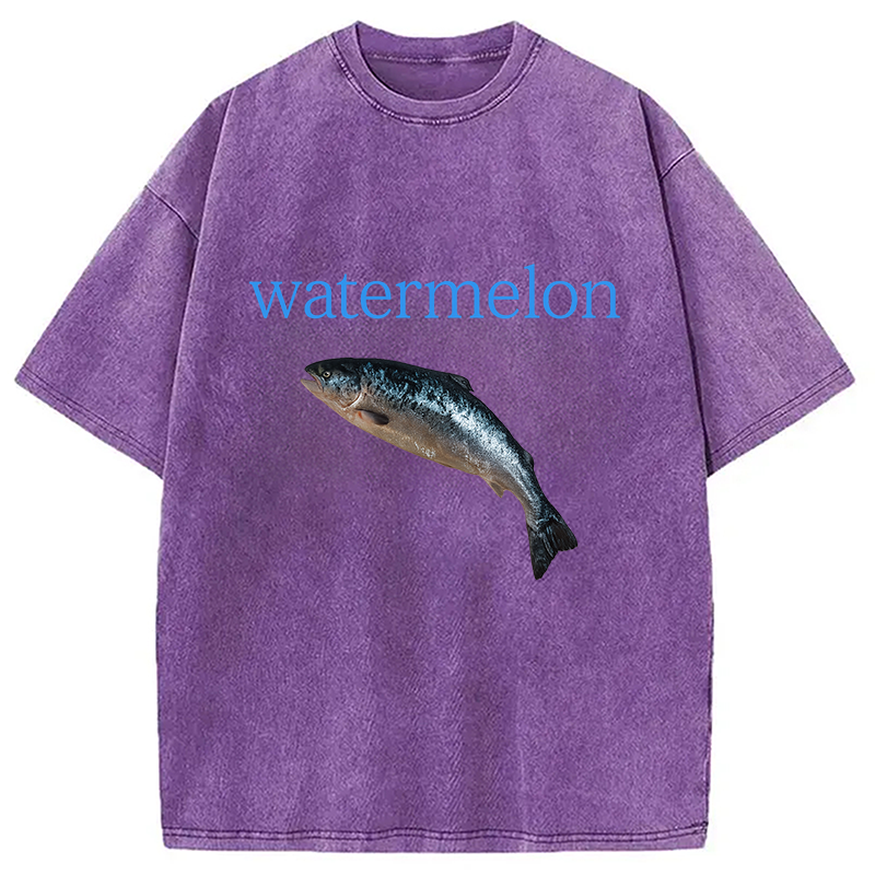 Modecanvas Watermelon Fish Washed T-Shirt-modecanvas