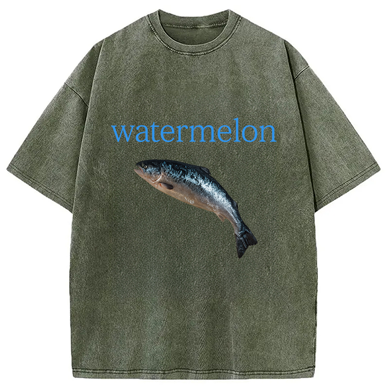 Modecanvas Watermelon Fish Washed T-Shirt-modecanvas