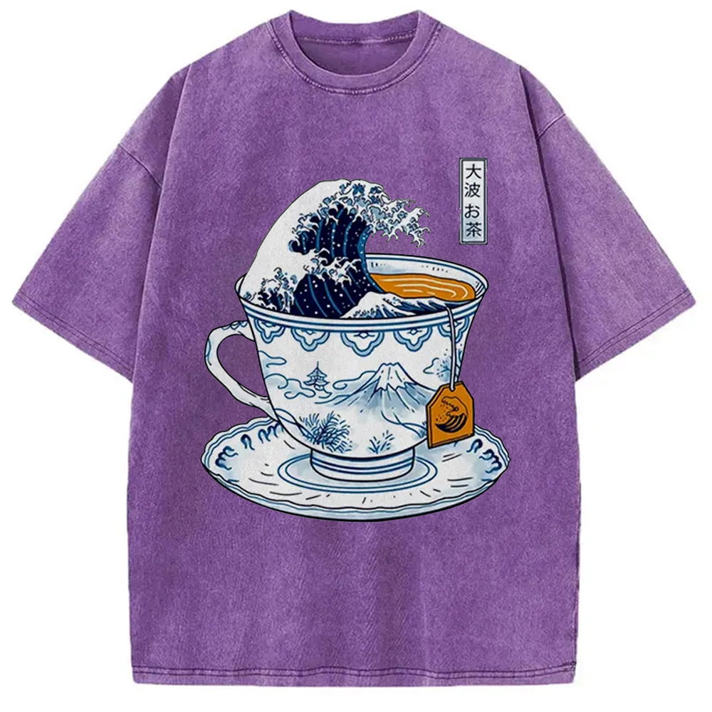 Modecanvas The Great Kanagawa Tea Japan Culture Creative Washed T-Shirt