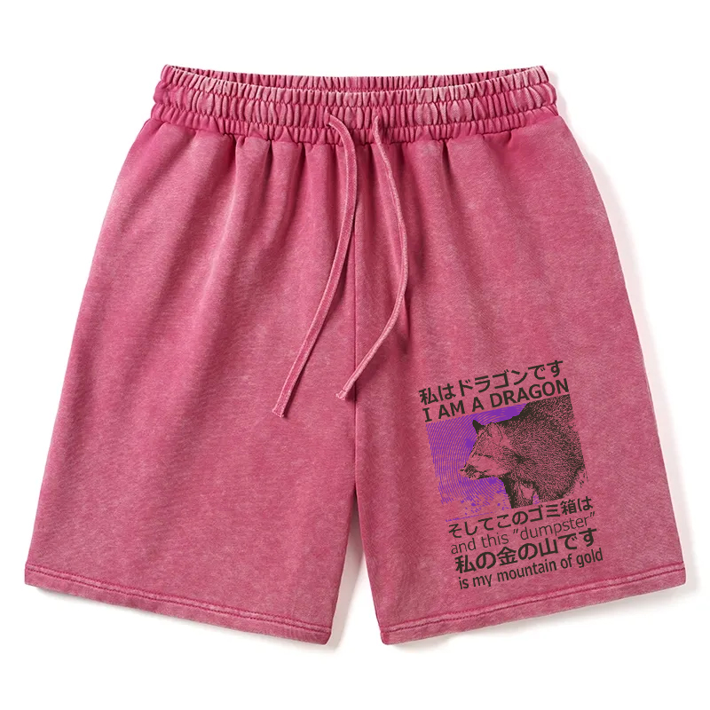 Modecanvas I Am A Dragon and this "Dumpster" is My Mountain of Gold Washed Shorts For Sale