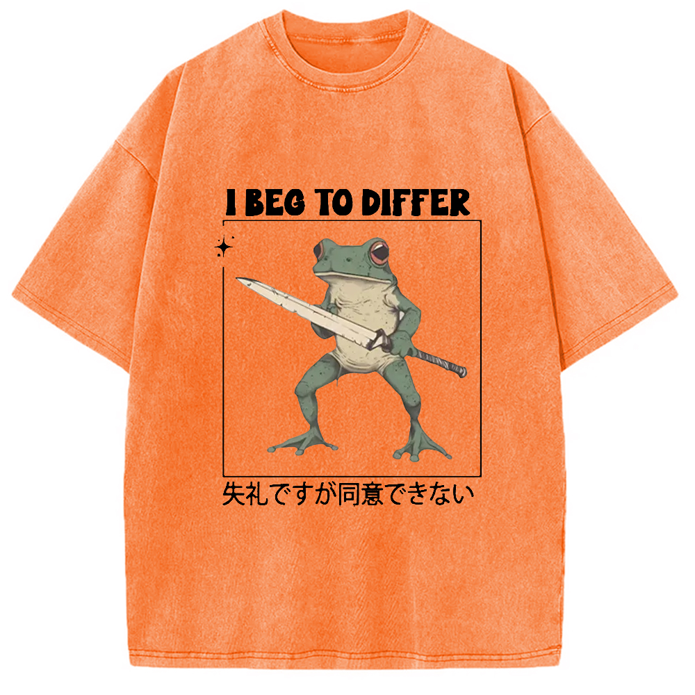 Modecanvas Funny Frog Graphic I Beg To Differ Frog Japanese Washed T-Shirt
