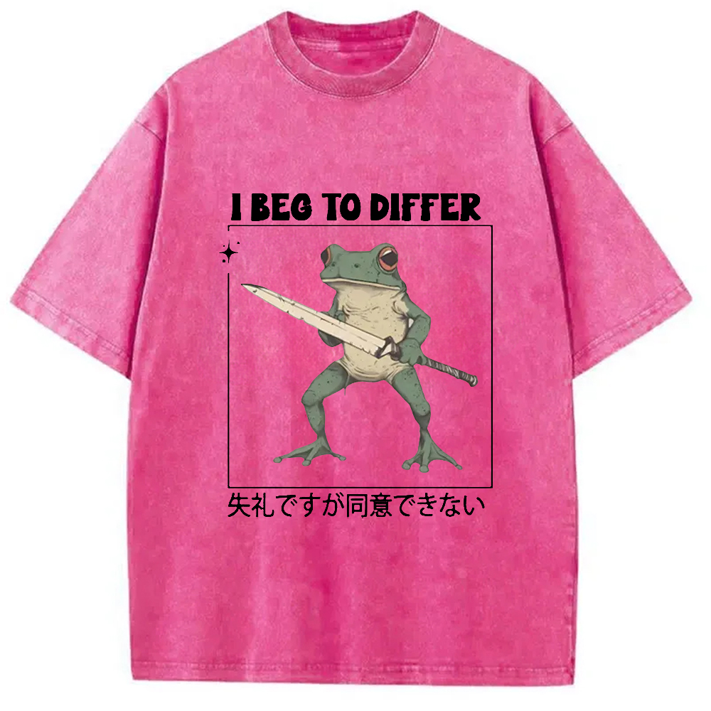 Modecanvas Funny Frog Graphic I Beg To Differ Frog Japanese Washed T-Shirt