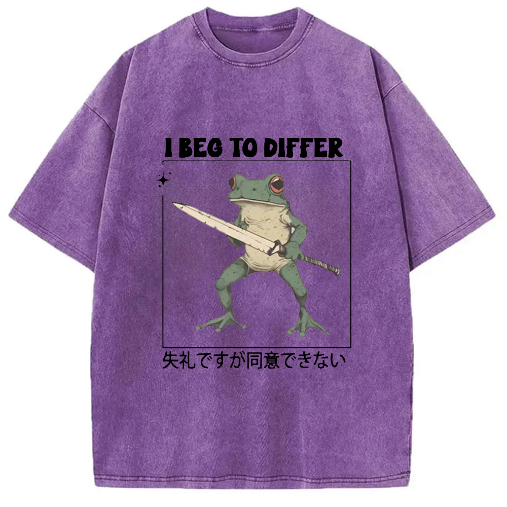 Modecanvas Funny Frog Graphic I Beg To Differ Frog Japanese Washed T-Shirt