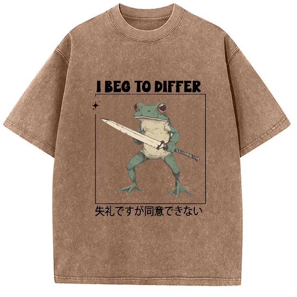 Modecanvas Funny Frog Graphic I Beg To Differ Frog Japanese Washed T-Shirt