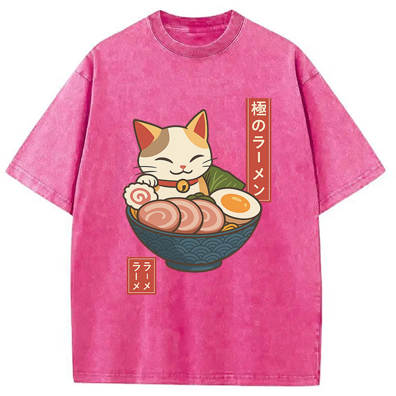 Modecanvas Neko Ramen Washed T-Shirt